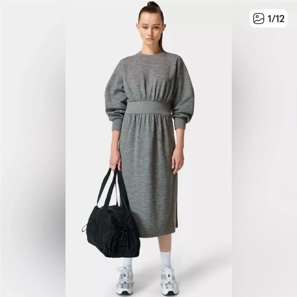 Sweaty Betty Verse Midi Dress Wool Blend Gray Womens 8